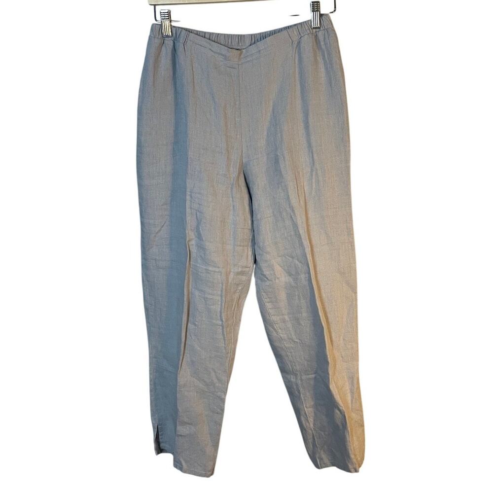 FLAX Pocketed Ankle Pant Natural Gray SZ SMALL 100% Linen Tapered Pull On Pants